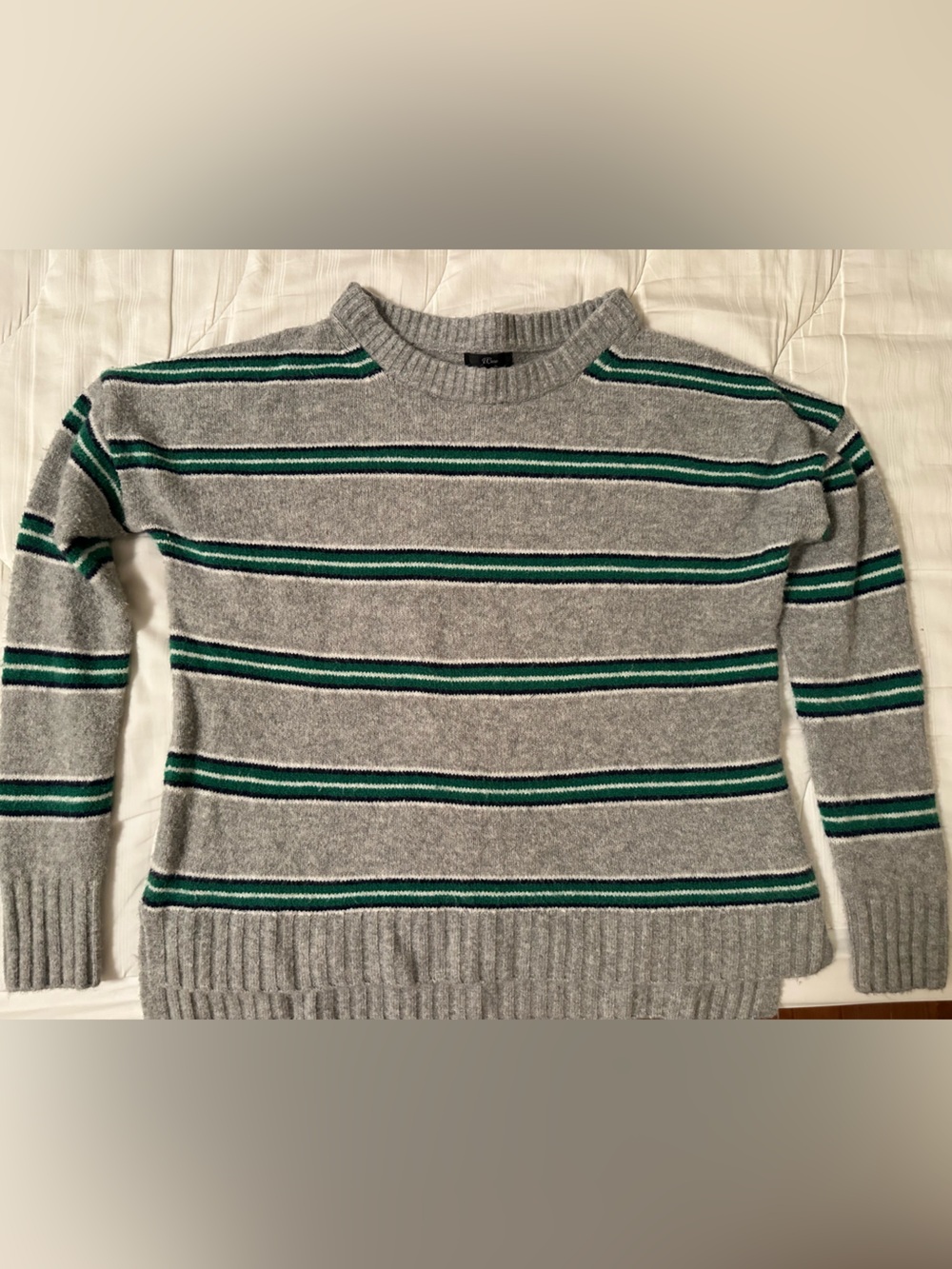J. Crew Grey Crewneck Sweater with Green Stripes